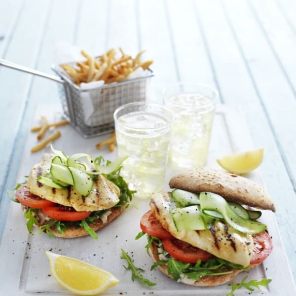 cheap family meals: Chicken, Rocket and Hummus Burgers