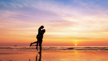 romantic sunset beach walk