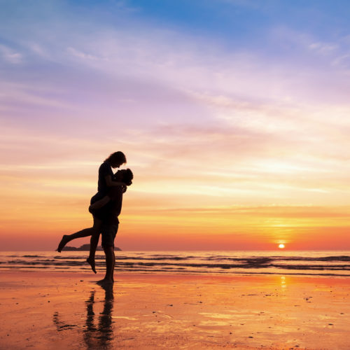 romantic sunset beach walk