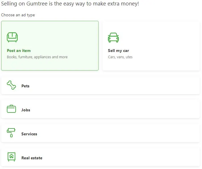 How to sell on Gumtree; choose ad type | Swoosh Finance