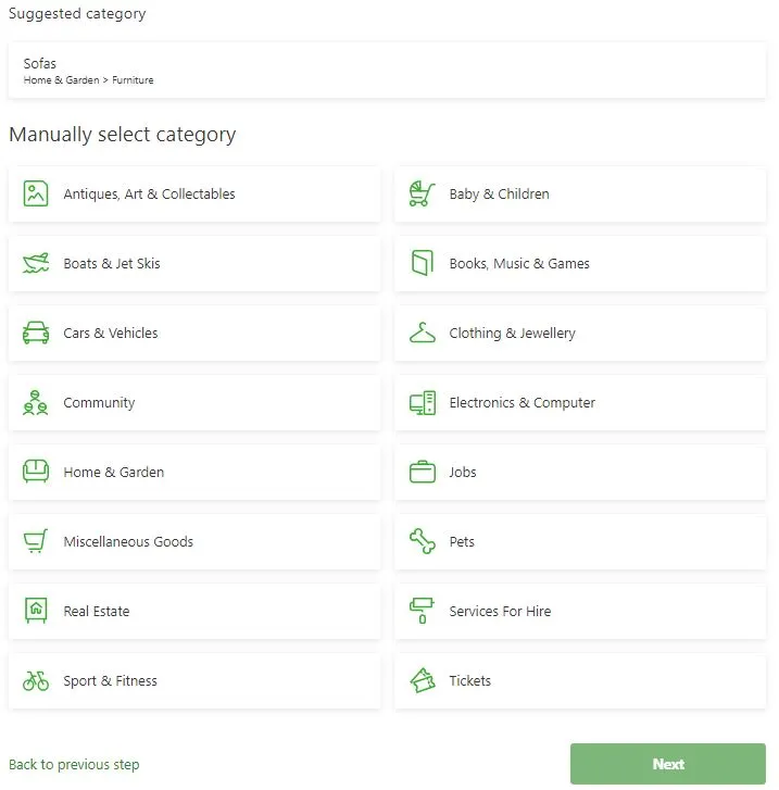 How to sell on Gumtree; choose a category | Swoosh Finance