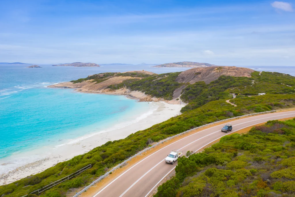 cars travelling along the Great Ocean Road from Avalon, Victoria