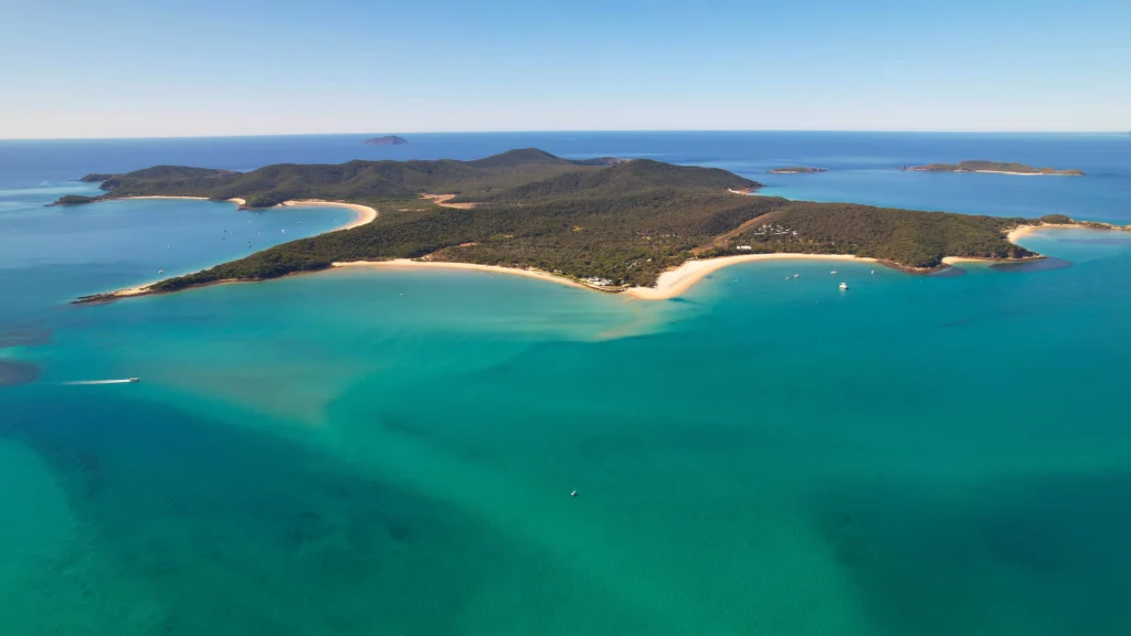 aerials shot of entire Great Keppel Island in Queensland
