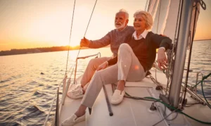 Old couple sight seeing on a boat