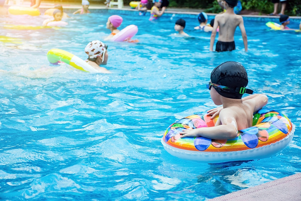 Kids in free public swimming pool in Adelaide