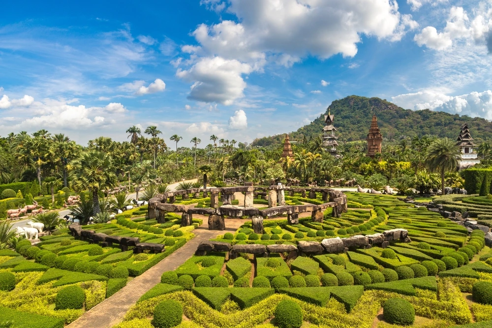 Gardens and temple in Thailand