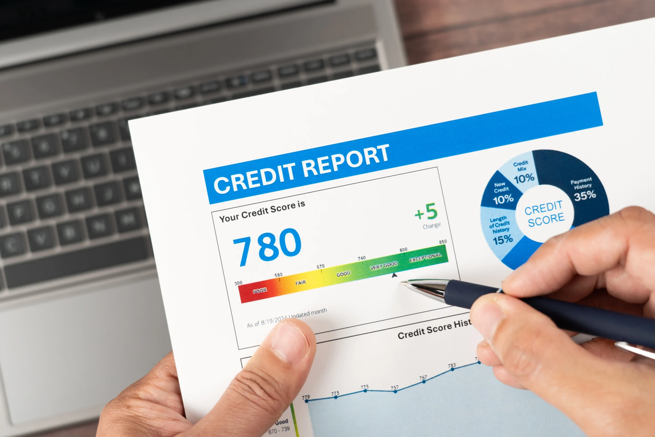A credit score report showing a good score of 780
