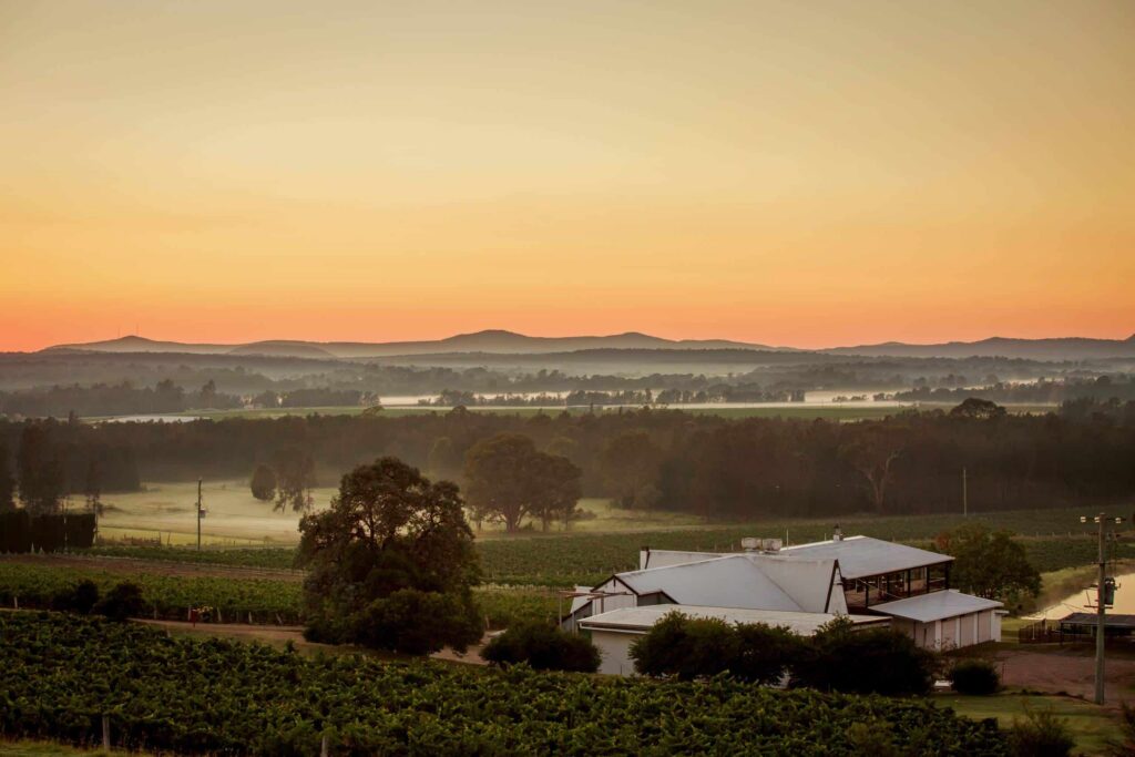 Sunrise over the Hunter Valley farmhouse